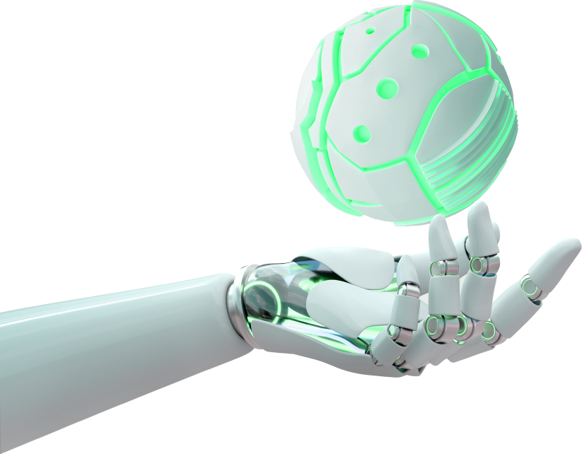 Robot hand with a ball floating over it